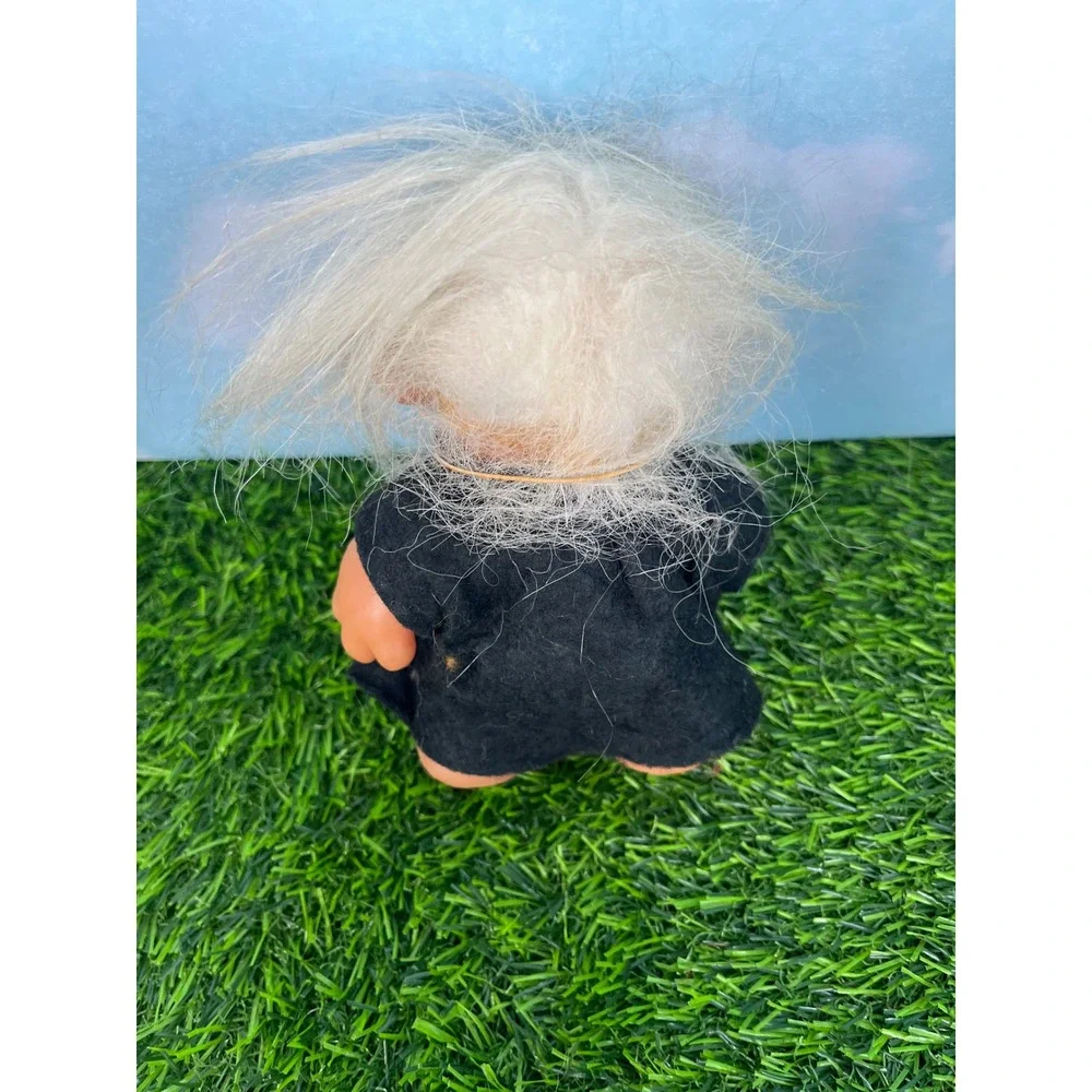 Vintage Norfin Troll Doll Thomas Dam Denmark White Hair Amber Eyes Black Outfit